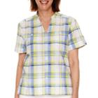 Alfred Dunner Tropical Punch Short-sleeve Plaid Burnout Blouse - Petite