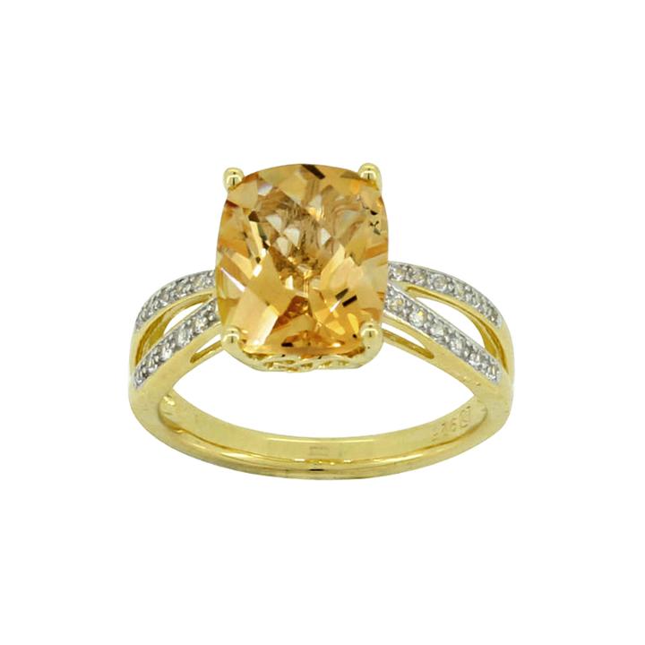 Genuine Cushion-cut Citrine & Lab-created White Sapphire Ring