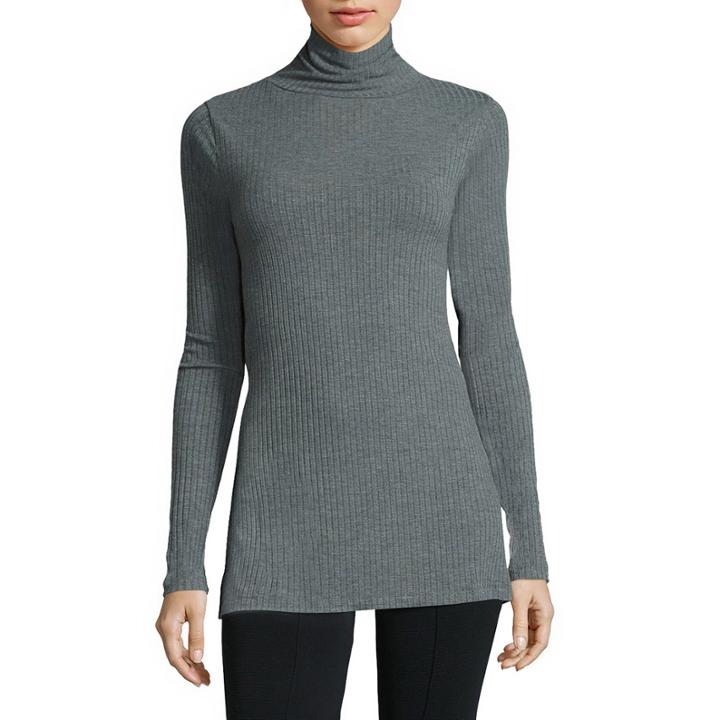 I Jeans By Buffalo Long-sleeve Turtleneck Ribbed Tunic Top