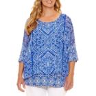 Lark Lane Viva Antigua Elbow Sleeve Layered Top Plus