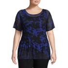 Worthington Short Sleeve Round Neck Woven Blouse - Plus