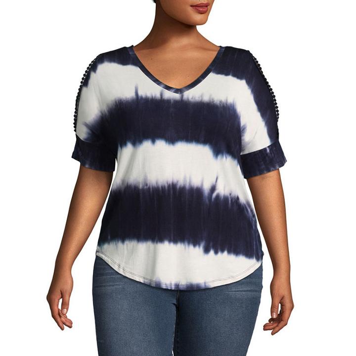 Boutique + Short Split Sleeve Tie Dye T-shirt - Plus