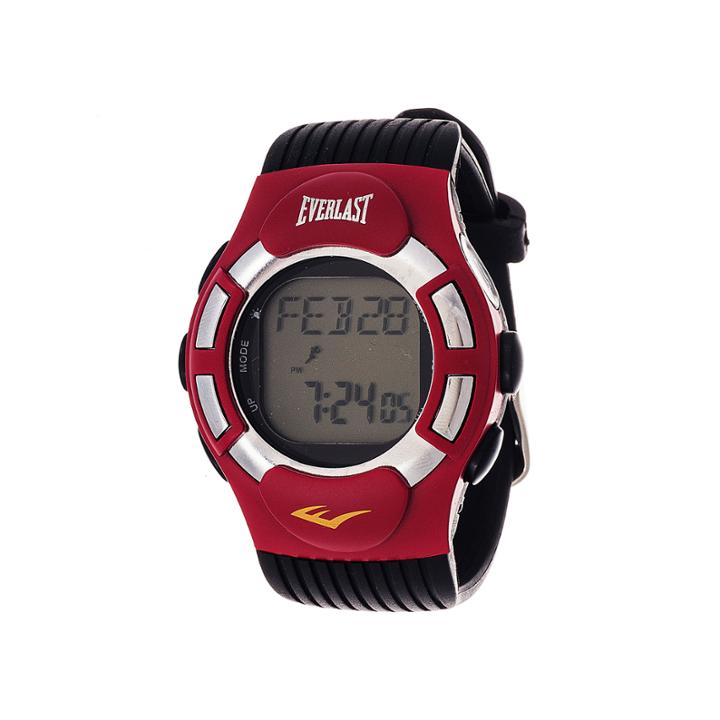 Everlast Mens Heart Rate Monitor Red Bezel Black Silicone Strap Watch