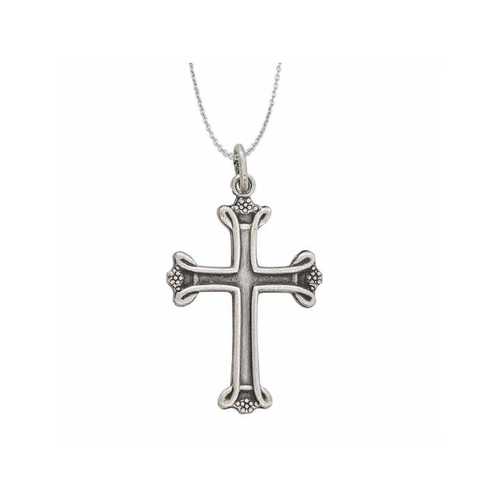 Sterling Silver Rhodium 17.00x32.00mm Holy Spirit Dove Cross 18 Pendant Necklace