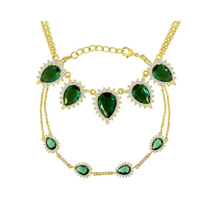 Simulated Emerald And Cubic Zirconia Bracelet And Necklace Set