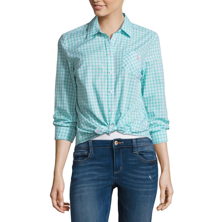 Us Polo Assn. Loose Fit Long Sleeve Button-front Shirt-juniors
