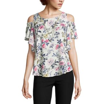 By & By Short Sleeve U Neck Floral Blouse-juniors