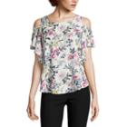 By & By Short Sleeve U Neck Floral Blouse-juniors