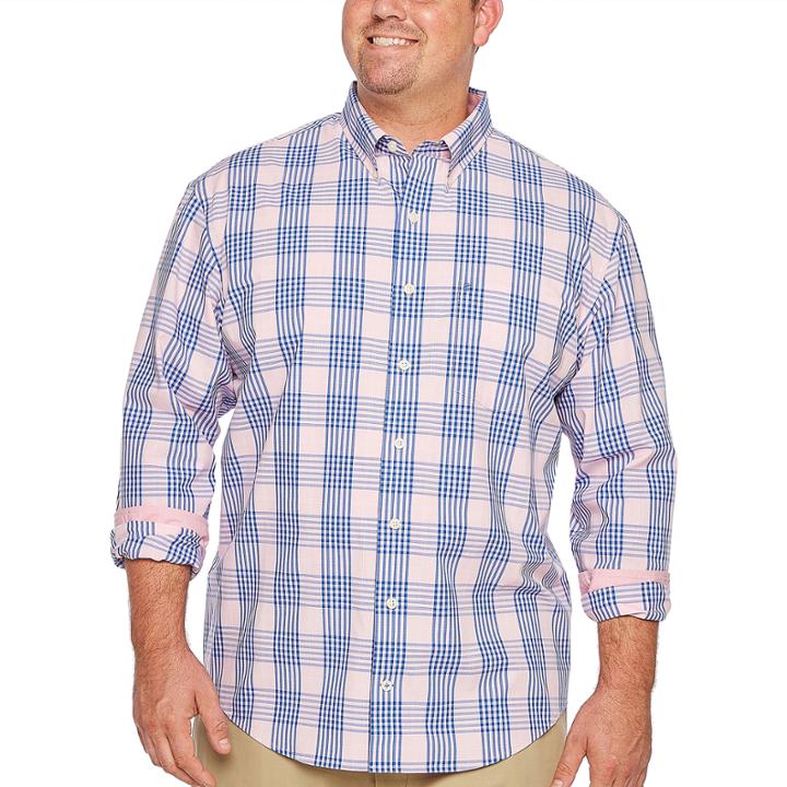 Izod Ls Natural Stretch Multi Color Plaid Woven Long Sleeve Button-front Shirt-big And Tall