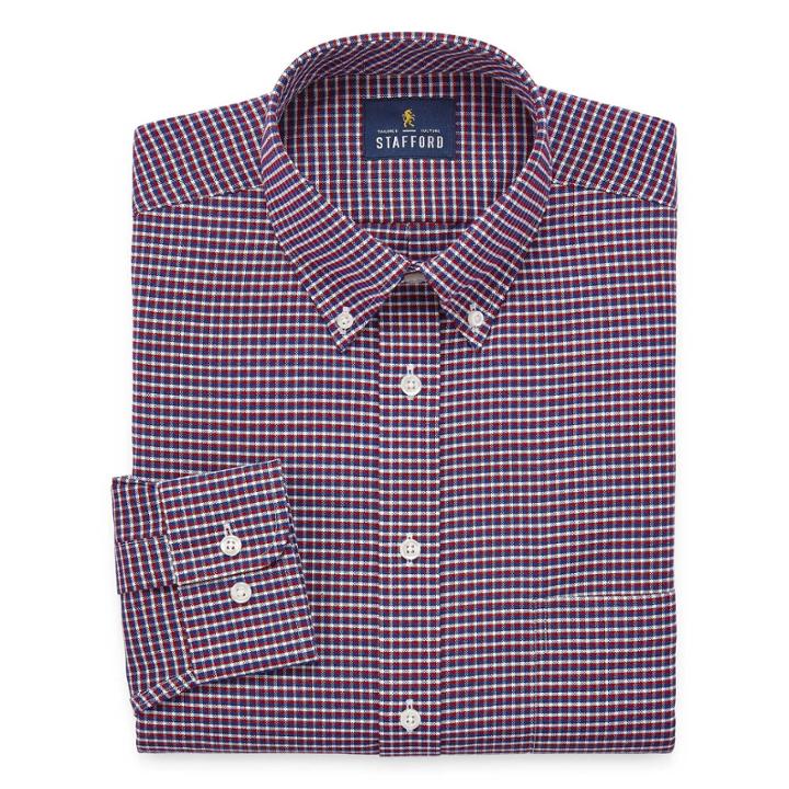 Stafford Stafford Wrinkle-free Oxford Big And Tall Long Sleeve Woven Gingham Dress Shirt