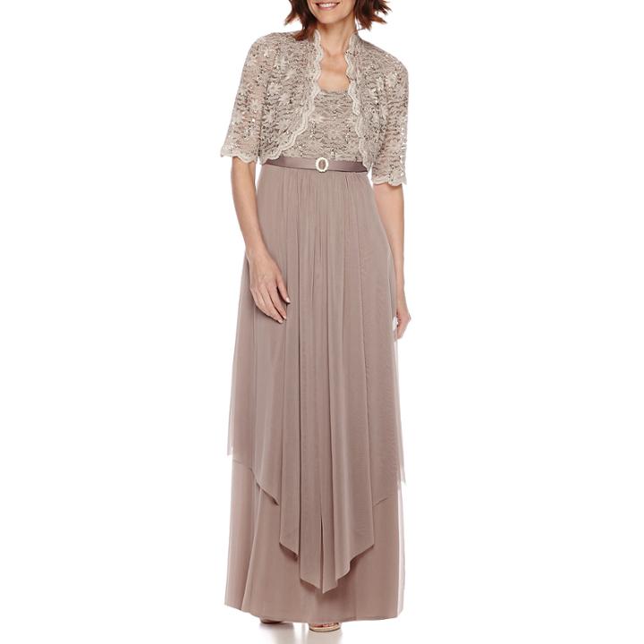 R & M Richards Lace Chiffon Jacket & Gown - Petite