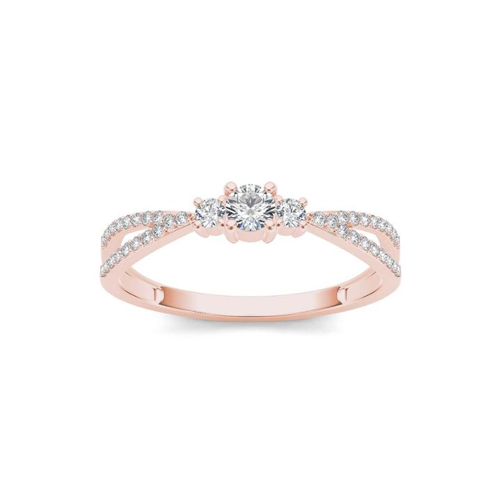1/4 Ct. T.w. Diamond 10k Rose Gold 3-stone Engagement Ring