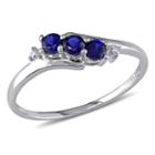 Womens Diamond Accent Sapphire Blue Round 3-stone Ring