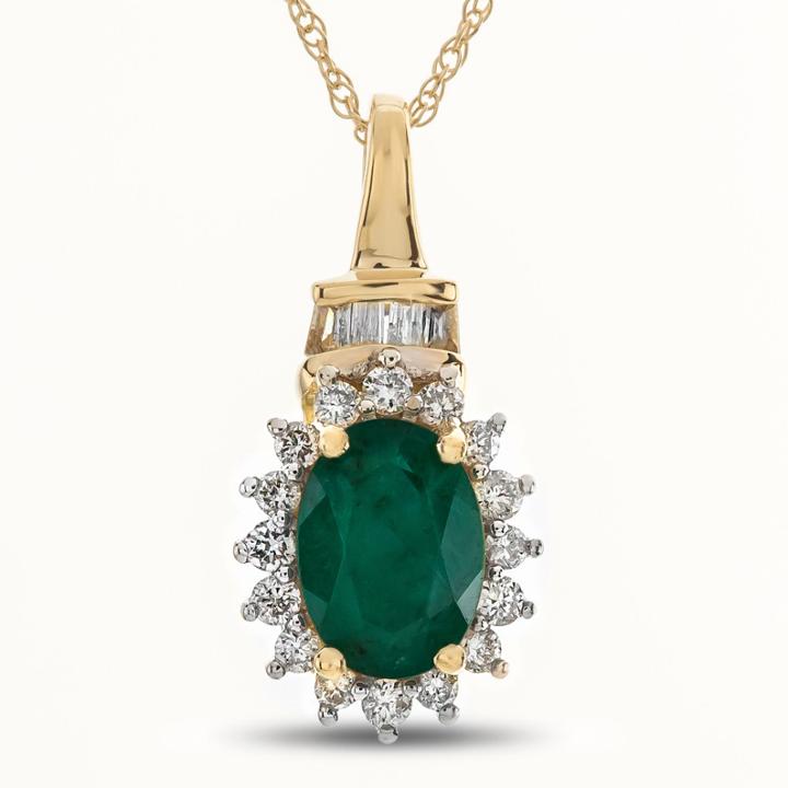Womens 1/5 Ct. T.w. Green Emerald 10k Gold Pendant Necklace