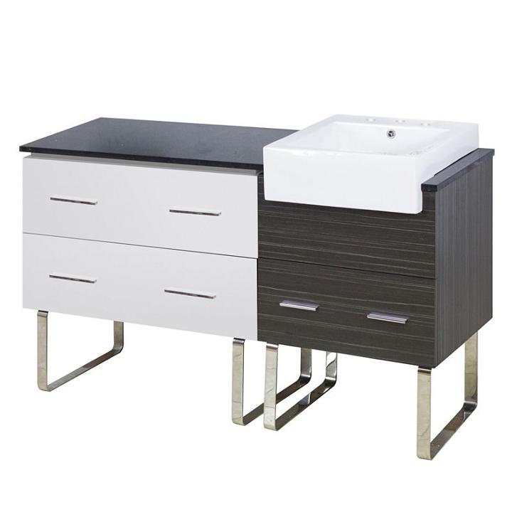 60.75-in. W Floor Mount White-dawn Grey Vanity Setfor 3h8-in. Drilling Black Galaxy Top