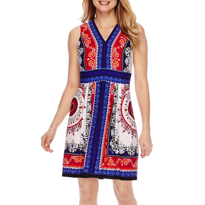 Studio 1 Sleeveless Printed Fit And Flare Dress - Petite