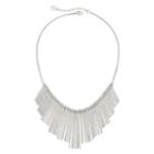 Liz Claiborne Silver-tone Textured Fringe Statement Necklace