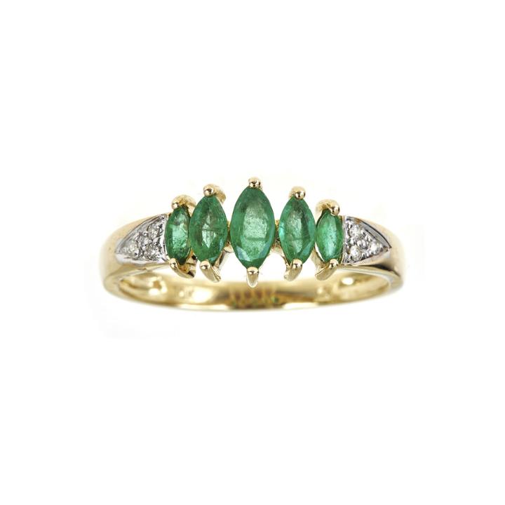 Limited Quantities Genuine Emerald And Diamond-accent 5-stone Ring