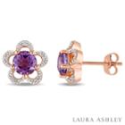 Laura Ashley Diamond Accent Round Purple Amethyst 10k Gold Stud Earrings
