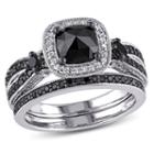 Womens 1 1/2 Ct. T.w. Color Enhanced Black Diamond Sterling Silver Bridal Set