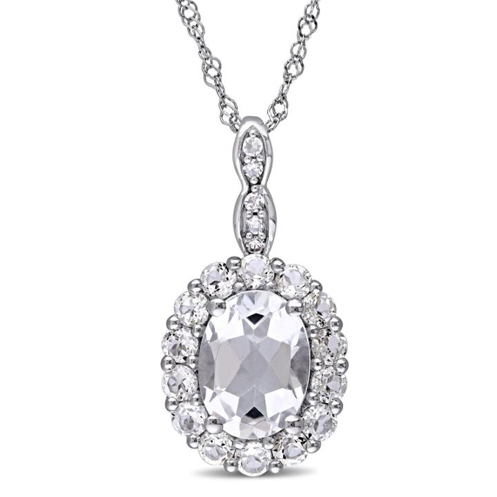 Womens Diamond Accent White Topaz 14k Gold Pendant Necklace