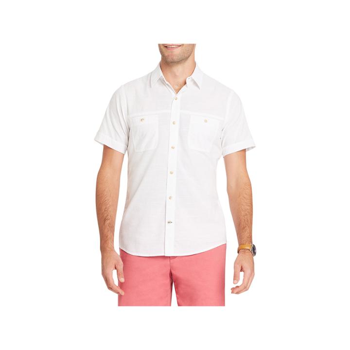 Izod Dockside Chambray Short Sleeve Button-front Shirt