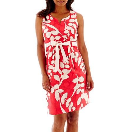 Robbie Bee Sleeveless Floral Print Belted Fit-and-flare Dress