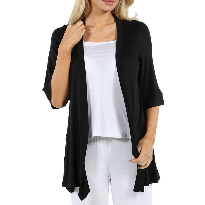 24/7 Comfort Apparel Women's 3/4 Sleeve Open Cardigan