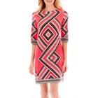 Studio 1 Elbow-sleeve Geo Print Shift Dress