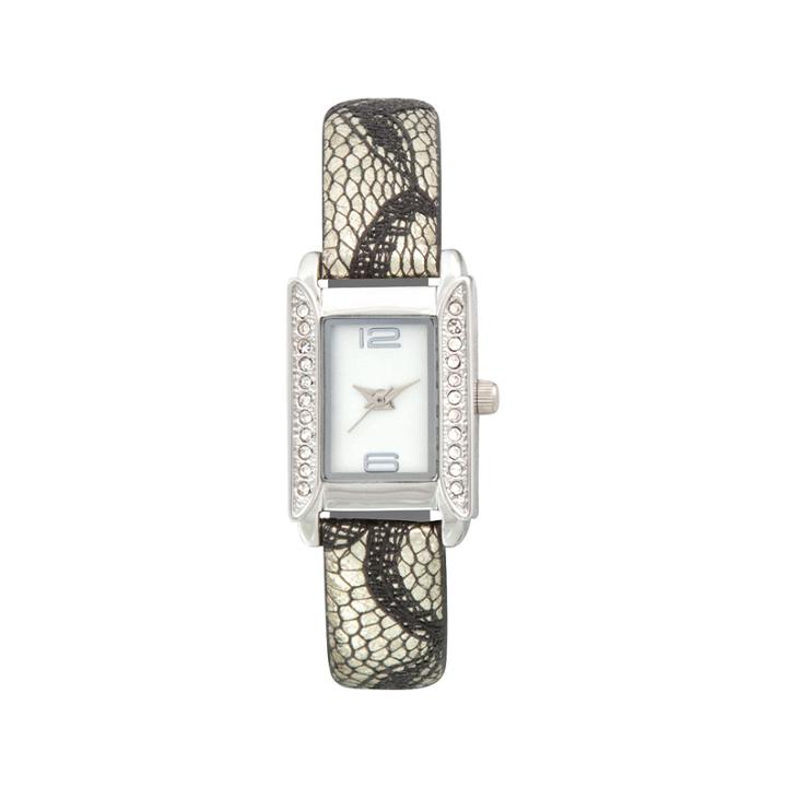 Womens Rectangular Crystal-accent Glitz Strap Watch