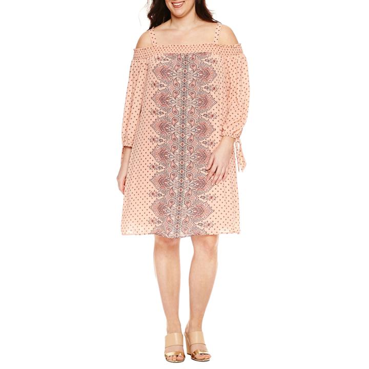 Luxology 3/4 Sleeve Cold Shoulder Sheath Dress-plus