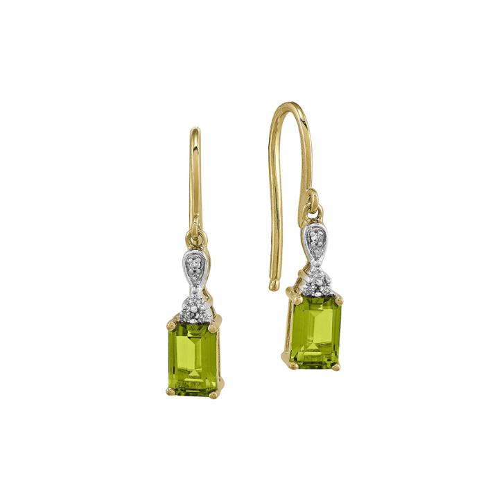 Genuine Peridot And Diamond-accent 14k Yellow Gold Square Drop Earrings
