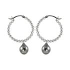 Black Tahitian Pearl & Sparkle Bead Hoop Earrings