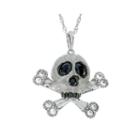 Genuine Onyx And Lab-created White Sapphire Skull And Crossbones Sterling Silver Pendant Necklace