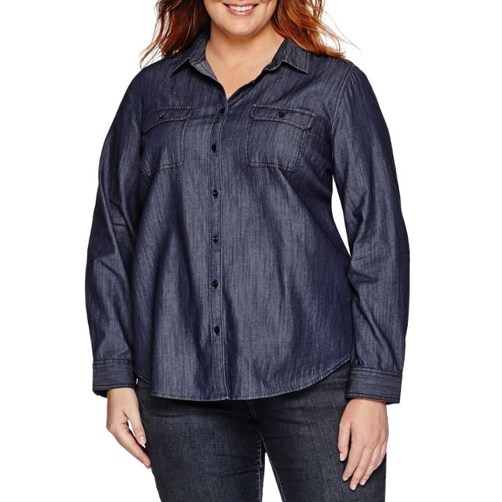 St. John's Bay Long Sleeve Camp Shirt-plus