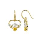 Heart-shaped Genuine Citrine And Diamond-accent Claddagh Earrings