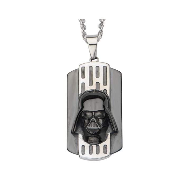 Star Wars Two-tone Stainless Steel Black Ip Darth Vader Dog Tag Pendant Necklace