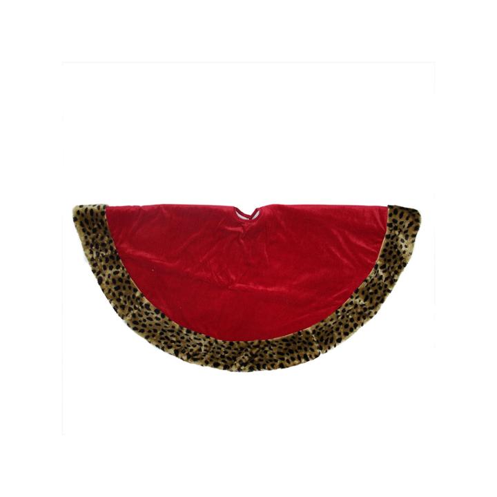 48 Diva Safari Red Velveteen With Plush Cheetah Print Christmas Tree Skirt
