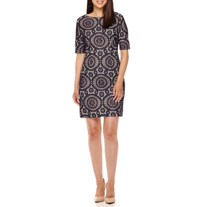 R & K Originals Short-sleeve Circle Lace Shift Dress - Petite