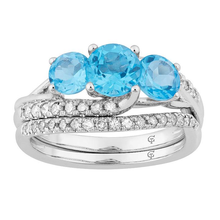 Womens 1/3 Ct. T.w. Genuine Blue Topaz Blue 10k White Gold Cocktail Ring