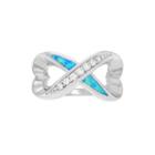 Simulated Blue Opal & Cubic Zirconia Sterling Silver Infinity Ring