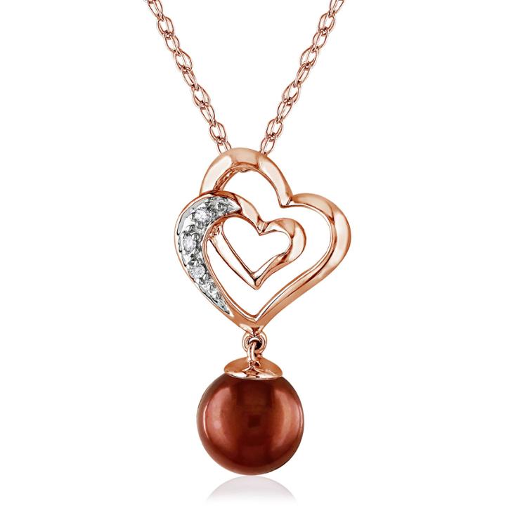 Brown Cultured Freshwater Pearl & Diamond Accent 10k Rose Gold Pendant Necklace