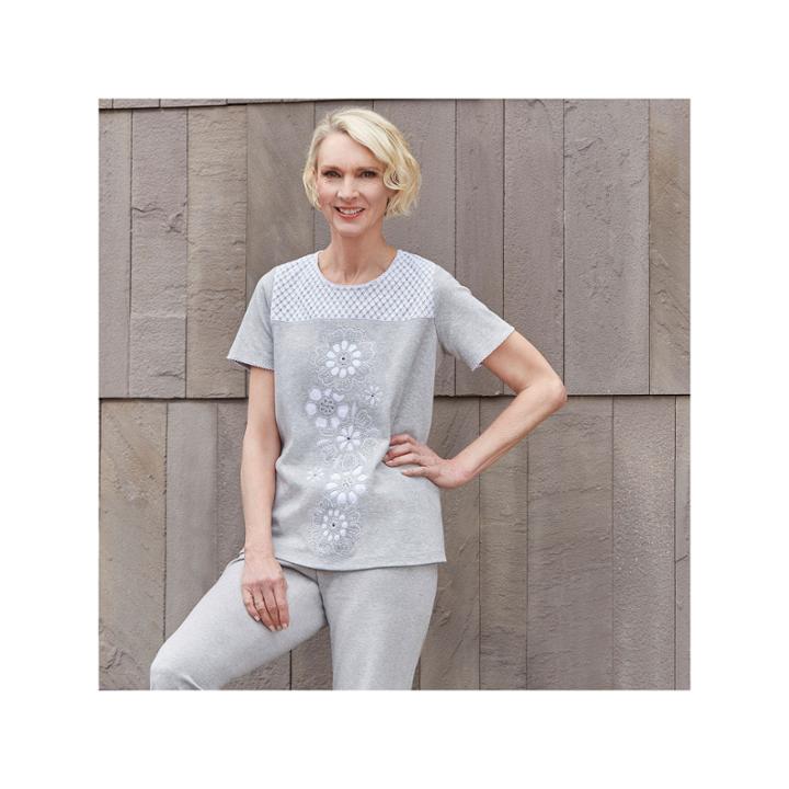 Alfred Dunner Long Weekend Short Sleeve Crew Neck T-shirt-womens