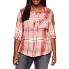 Arizona Long Sleeve Plaid Button-front Shirt-juniors Plus