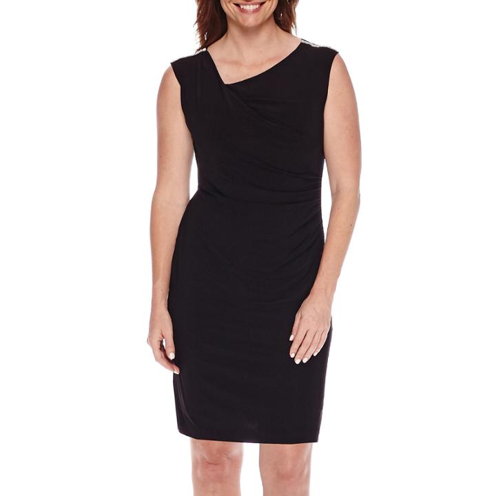 Scarlett Sleeveless Embellished-shoulder Sheath Dress