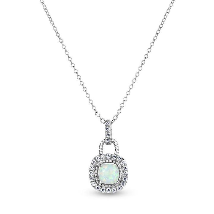 Womens Lab Created White Opal Sterling Silver Round Pendant Necklace