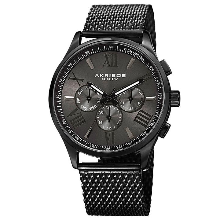 Akribos Xxiv Mens Black Strap Watch-a-844bk