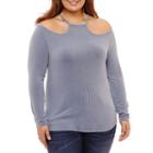 Arizona Rib Knit Cut Out Neckline Top- Juniors Plus