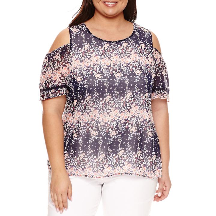 Alyx Short Sleeve Cold Shoulder Woven Blouse-plus