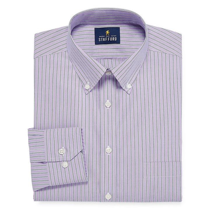 Stafford Executive Non-iron Fitted Cotton Pinpoint Oxford Long Sleeve Dress Shirt